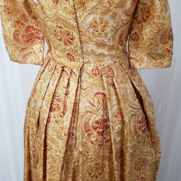 Vintage  B. Altman poof dress tulle layered yellow gold red floral square neck - Picture 10 of 16
